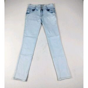 Silver Diva Jeans Woman's 13 Blue Light Wash Medium Rise Diamond‎ Cut Buttons